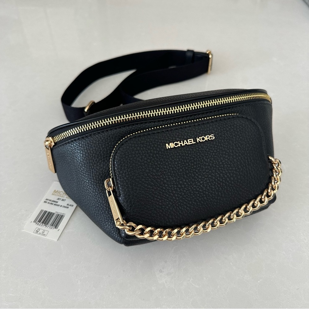 NWT Michael Kors Black and Gold Crossbody Sling Bag